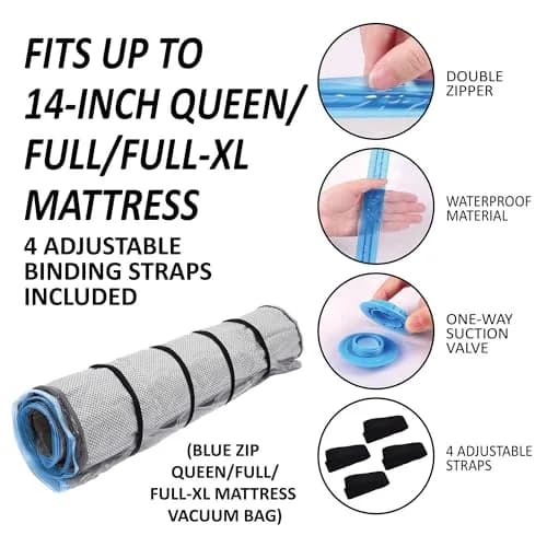 Storage Logic Mattress Vacuum Bag Queen/Full/Full-XL with Blue Zipper & Straps | Compresses Mattress for Moving & Storage thumbnail 3