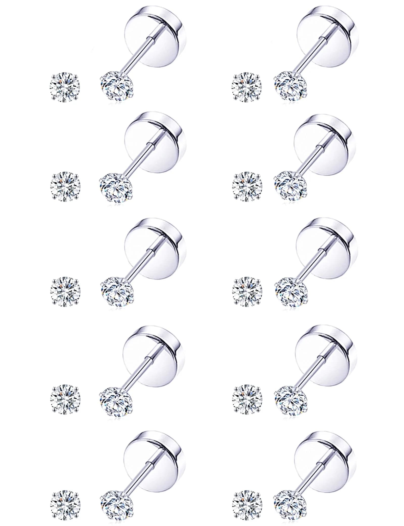 Tornito Tiny Cartilage Earrings 20G Stainless Steel Small Round CZ Set for Men Women | 10 Pairs — A:10 Pairs,CZ