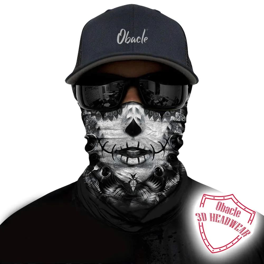 Obacle Skull Face Mask - Gray White Face Tear Lips Design for Dust, Wind & UV Protection - view 2
