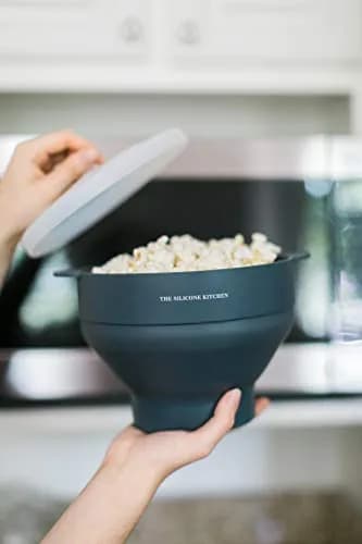The Silicone Kitchen Silicone Microwave Popcorn Maker Collapsible Bowl | Non-Toxic, Dishwasher Safe, Dark Blue thumbnail 5