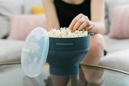 The Silicone Kitchen Silicone Microwave Popcorn Maker Collapsible Bowl | Non-Toxic, Dishwasher Safe, Dark Blue thumbnail 6