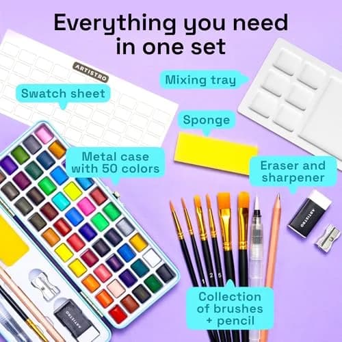 ARTISTRO Vivid Watercolor Paint Set with Palette & Brush Pens | High-Quality Artist Watercolors (70-120 chars) thumbnail 2