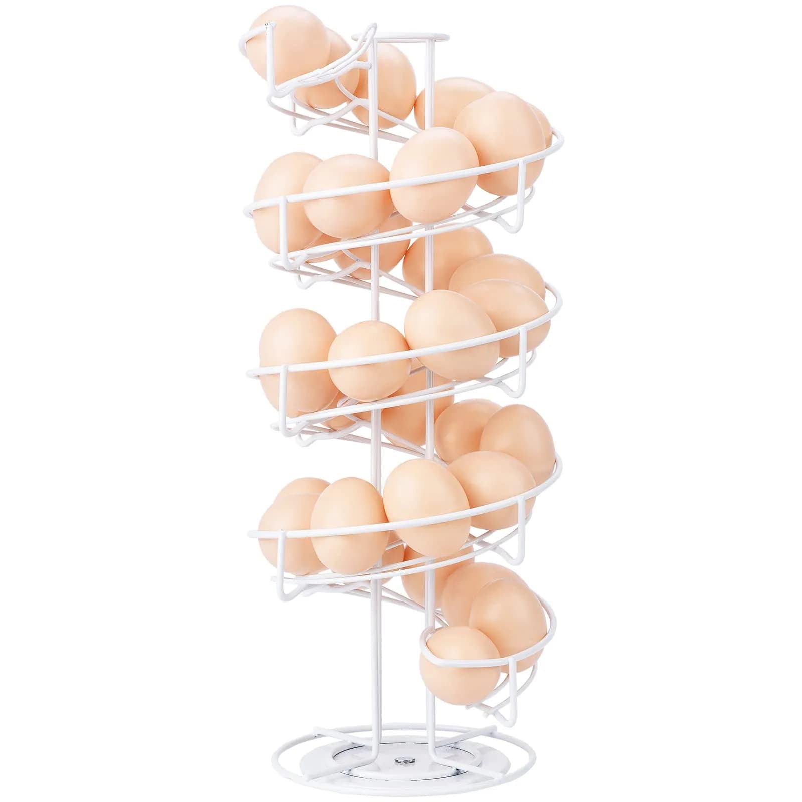 Toplife White Item Container | Spiral Metal Egg Skelter Dispenser, 6.9 x 6.9 x 16.1 in, Modern Kitchen - main product image