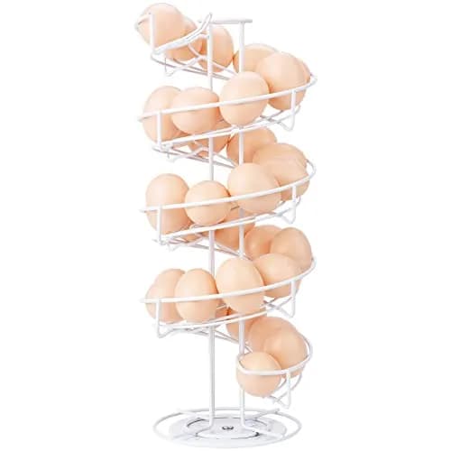 Toplife White Item Container | Spiral Metal Egg Skelter Dispenser, 6.9 x 6.9 x 16.1 in, Modern Kitchen thumbnail 1