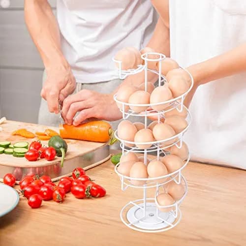 Toplife White Item Container | Spiral Metal Egg Skelter Dispenser, 6.9 x 6.9 x 16.1 in, Modern Kitchen thumbnail 7