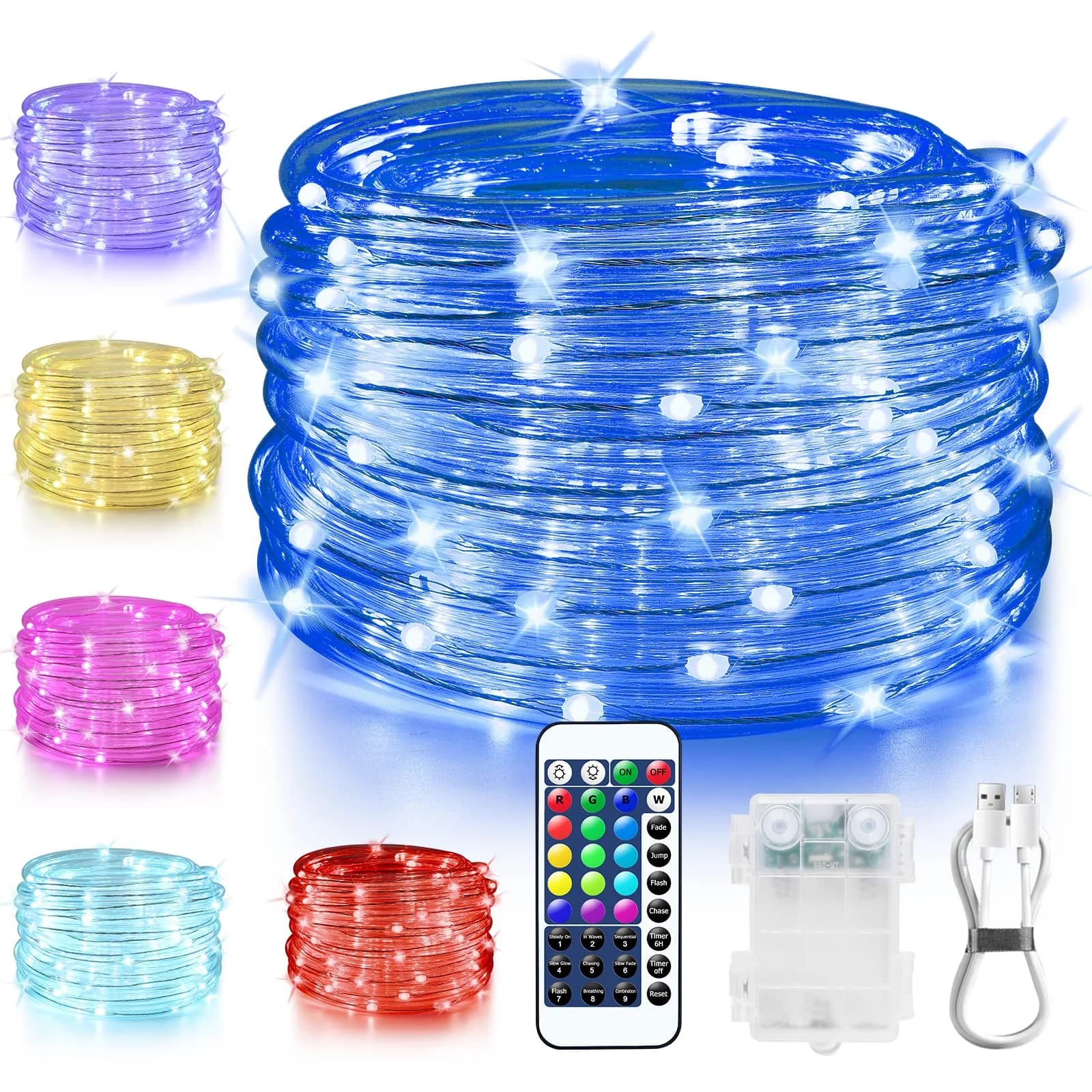 OMIKA 33ft 100 LED Rope Lights | 16 Color Changing, 132 Modes, Battery & USB Powered — 16 Color Changing
