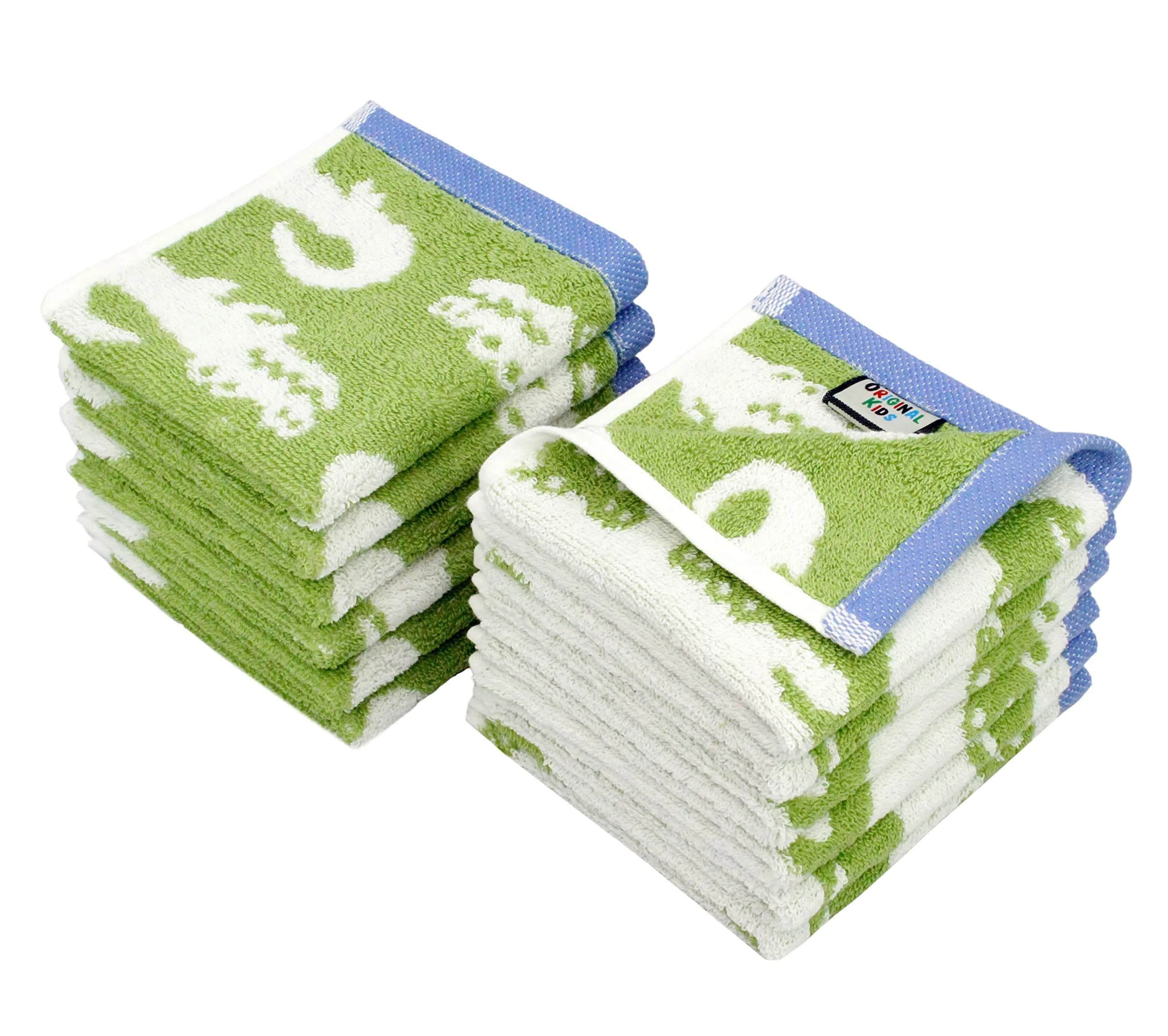 ORIGINAL KIDS Crocodile Wash Cloth Set of 12 | 30x30 cm (12x12 Inch) | 100% Cotton Terry Jacquard - main product image