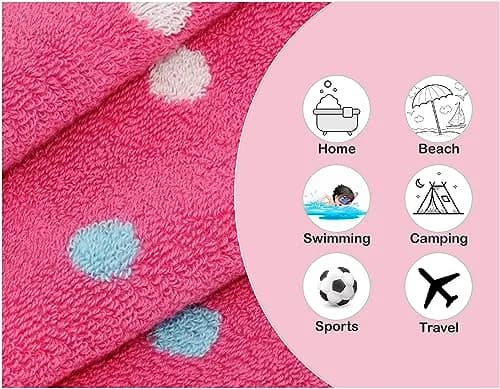 ORIGINAL KIDS 6 Piece Towel Set - Pink Multi Color | 2 Bath, 2 Hand, 2 Wash Cloths | 100% Cotton thumbnail 4
