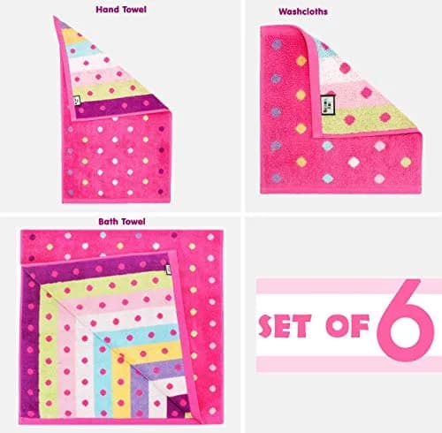 ORIGINAL KIDS 6 Piece Towel Set - Pink Multi Color | 2 Bath, 2 Hand, 2 Wash Cloths | 100% Cotton thumbnail 5