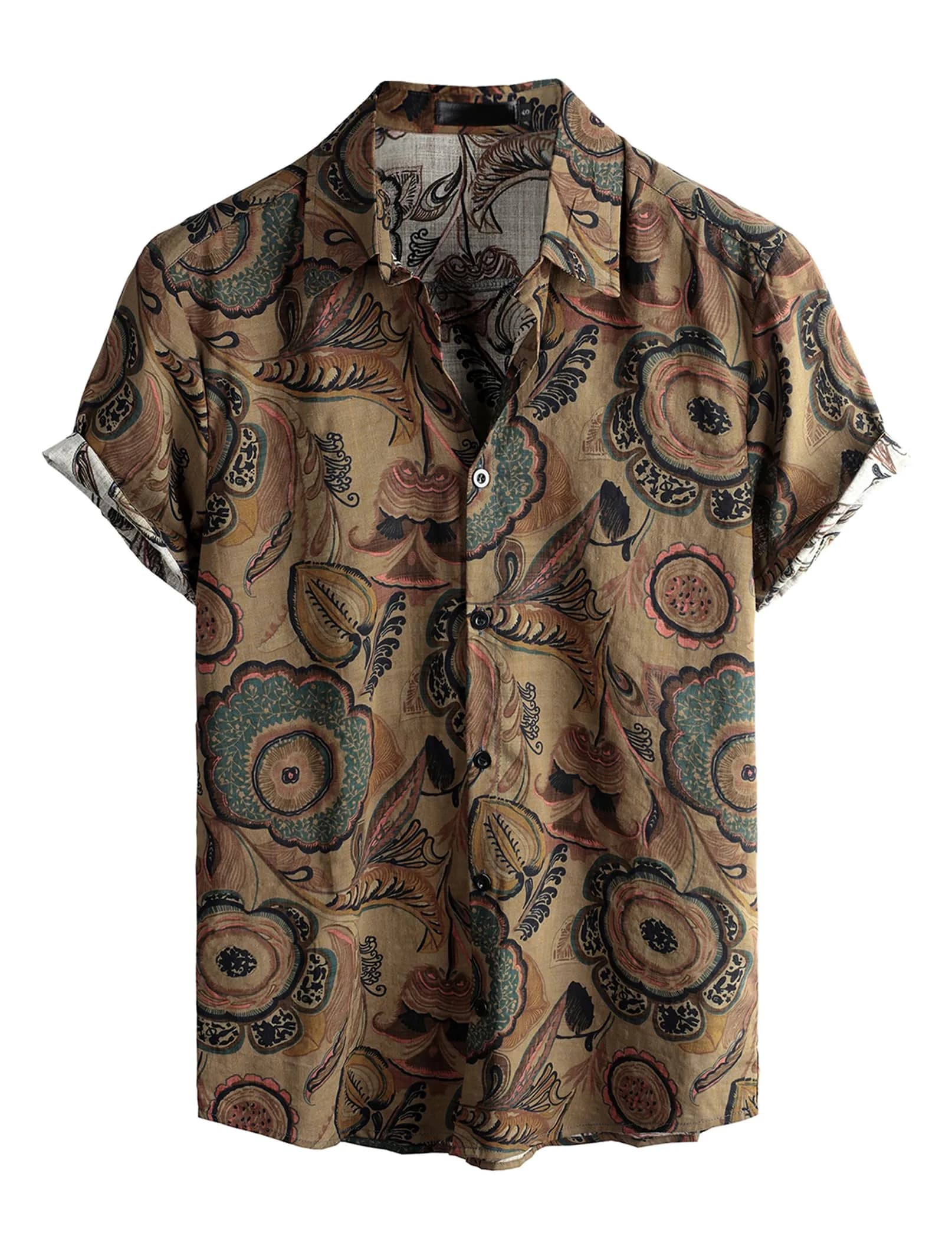 VATPAVE Mens Hawaiian Shirt Short Sleeve Button-Down XL Brown | Tropical Casual Style — Brown