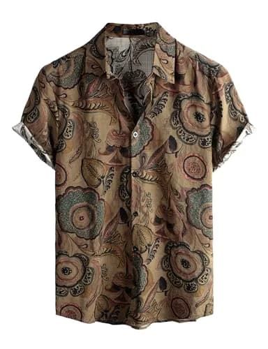 VATPAVE Mens Hawaiian Shirt Short Sleeve Button-Down XL Brown | Tropical Casual Style thumbnail 1