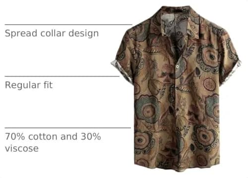 VATPAVE Mens Hawaiian Shirt Short Sleeve Button-Down XL Brown | Tropical Casual Style thumbnail 4