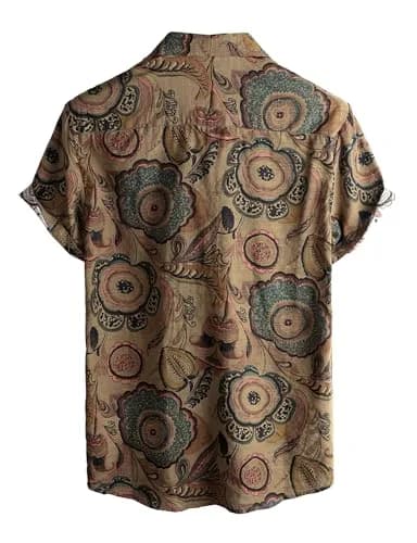 VATPAVE Mens Hawaiian Shirt Short Sleeve Button-Down XL Brown | Tropical Casual Style thumbnail 3