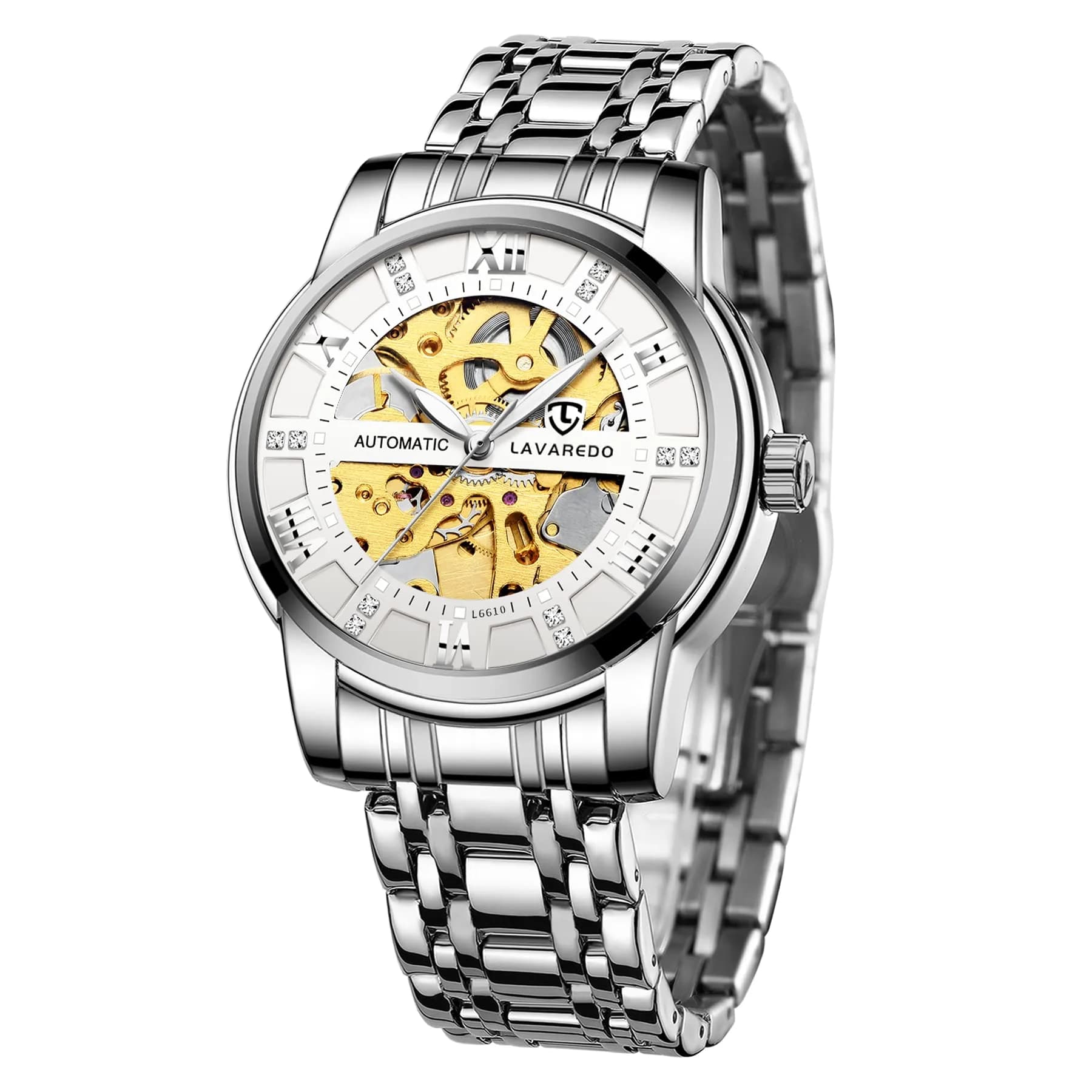 A ALPS Automatic Mechanical Watch for Men, 41mm Stainless Steel Skeleton Dial | Luxury Self-Winding Wristwatch — 12-SilverWhite