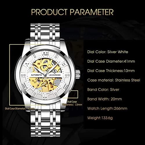 A ALPS Automatic Mechanical Watch for Men, 41mm Stainless Steel Skeleton Dial | Luxury Self-Winding Wristwatch thumbnail 6