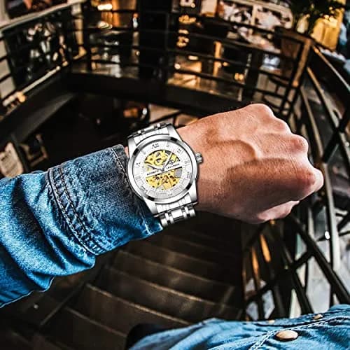 A ALPS Automatic Mechanical Watch for Men, 41mm Stainless Steel Skeleton Dial | Luxury Self-Winding Wristwatch thumbnail 3