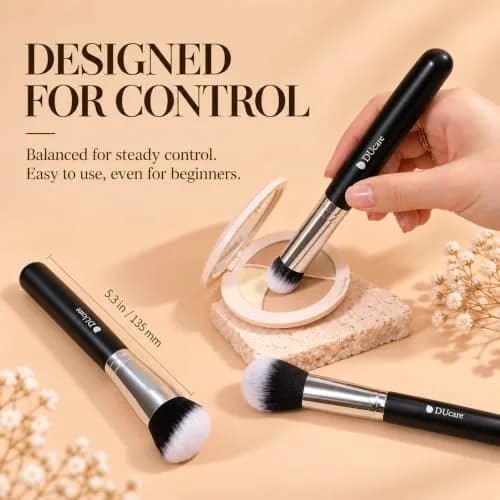 DUcare 3 Pcs Foundation Contour Blush Conceal Brush Set | Synthetic Kabuki Brushes for Liquid, Cream & Powder (Black) thumbnail 7
