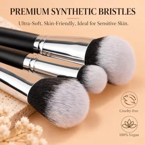 DUcare 3 Pcs Foundation Contour Blush Conceal Brush Set | Synthetic Kabuki Brushes for Liquid, Cream & Powder (Black) thumbnail 8