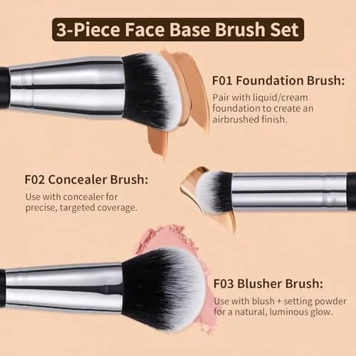 DUcare 3 Pcs Foundation Contour Blush Conceal Brush Set | Synthetic Kabuki Brushes for Liquid, Cream & Powder (Black) thumbnail 2