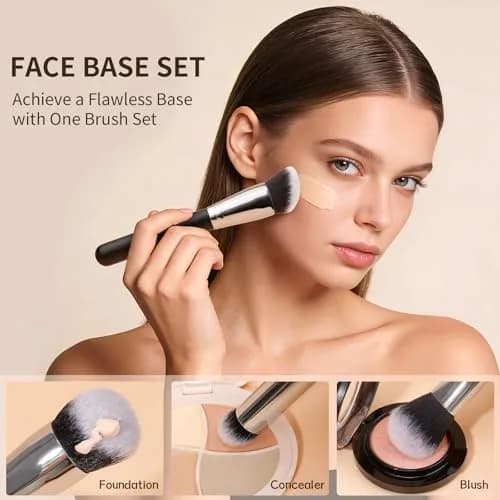 DUcare 3 Pcs Foundation Contour Blush Conceal Brush Set | Synthetic Kabuki Brushes for Liquid, Cream & Powder (Black) thumbnail 3