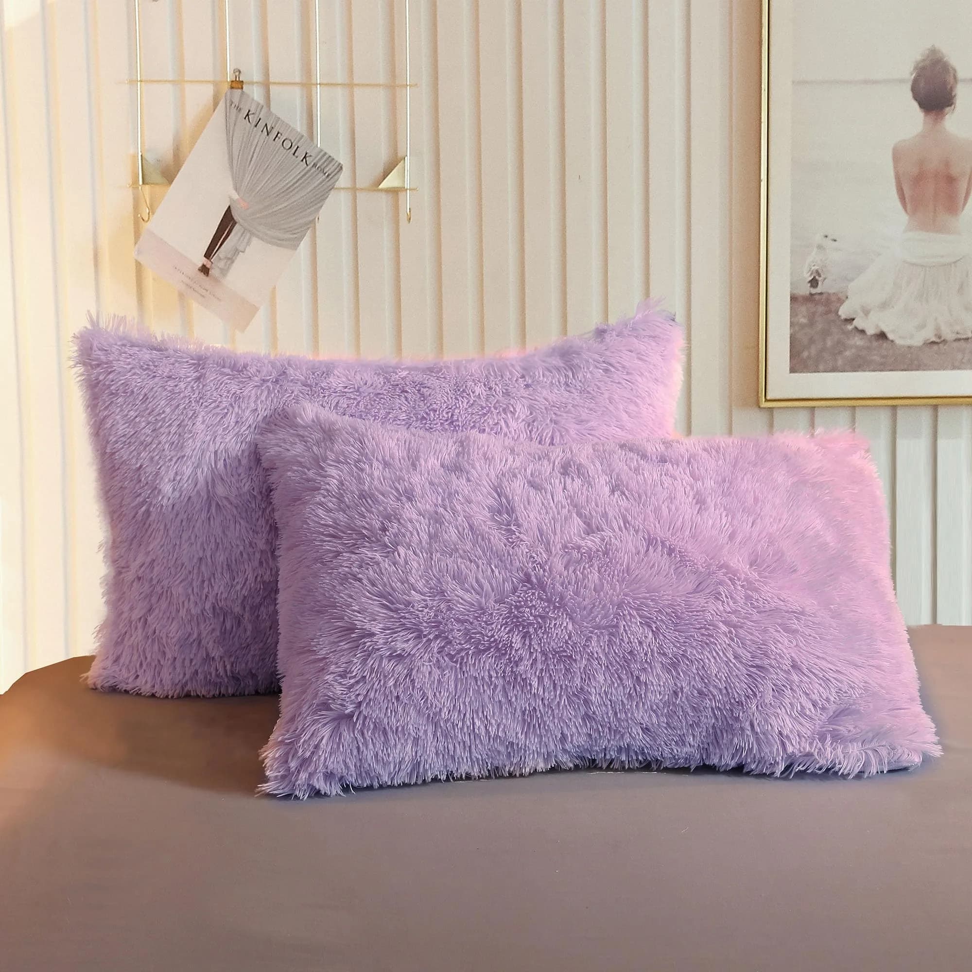 XeGe Fluffy Faux Fur Pillowcases, Set of 2 King 51x91cm (20x36in), Dark Gray | Soft Plush Shaggy Decorative Pillow Covers for Bed Couch — Orchid Tint / 26" x 20"