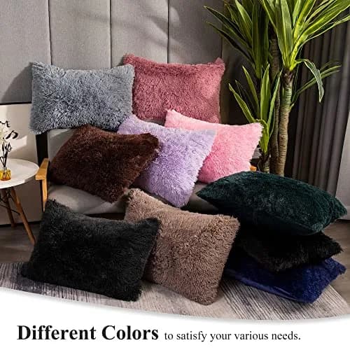 XeGe Fluffy Faux Fur Pillow Cases, Set of 2 Standard Orchid Tint, 51x66cm (20"x26") | Luxurious Soft Plush Decorative Covers thumbnail 7