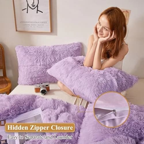 XeGe Fluffy Faux Fur Pillow Cases, Set of 2 Standard Orchid Tint, 51x66cm (20"x26") | Luxurious Soft Plush Decorative Covers thumbnail 3