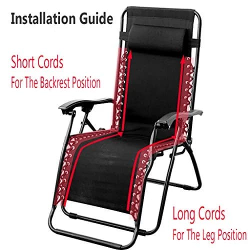 Jmkcoz 4 Pcs Universal Zero Gravity Chair Repair Cords Replacement Laces Elastic Lounge Chair Cord for Antigravity Chair, Recliners, Bungee Chair (Black) thumbnail 5