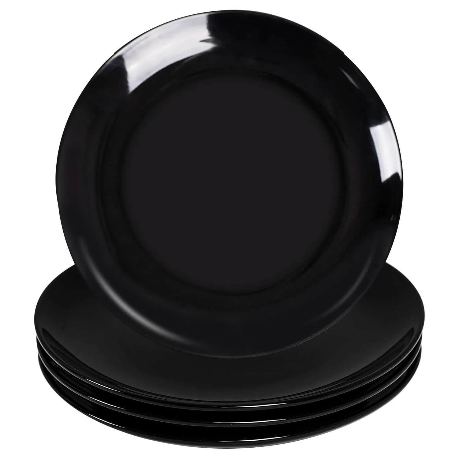 DELLING 10 Inch Black Porcelain Dinner Plates Set of 4 | Chip Resistant, Microwave & Oven Safe — Black