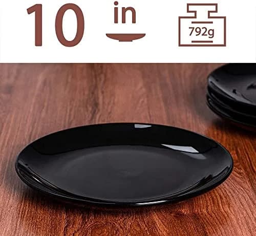 DELLING 10 Inch Black Porcelain Dinner Plates Set of 4 | Chip Resistant, Microwave & Oven Safe thumbnail 2