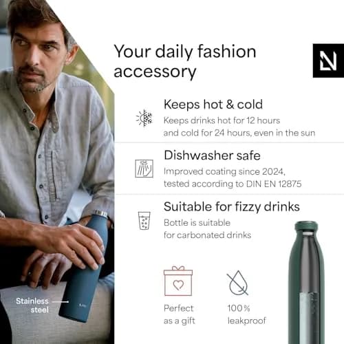 LARS NYSØM Stainless Steel Insulated Water Bottle 34oz | Vacuum & Leakproof Design for Active Use thumbnail 2