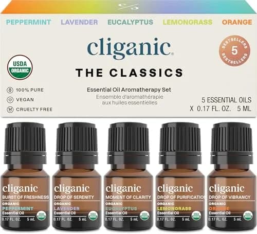 Cliganic Organic Essential Oils Set for Home Diffuser, 0.17 Fl Oz | USDA Certified, 100% Pure, Top 5 thumbnail 1