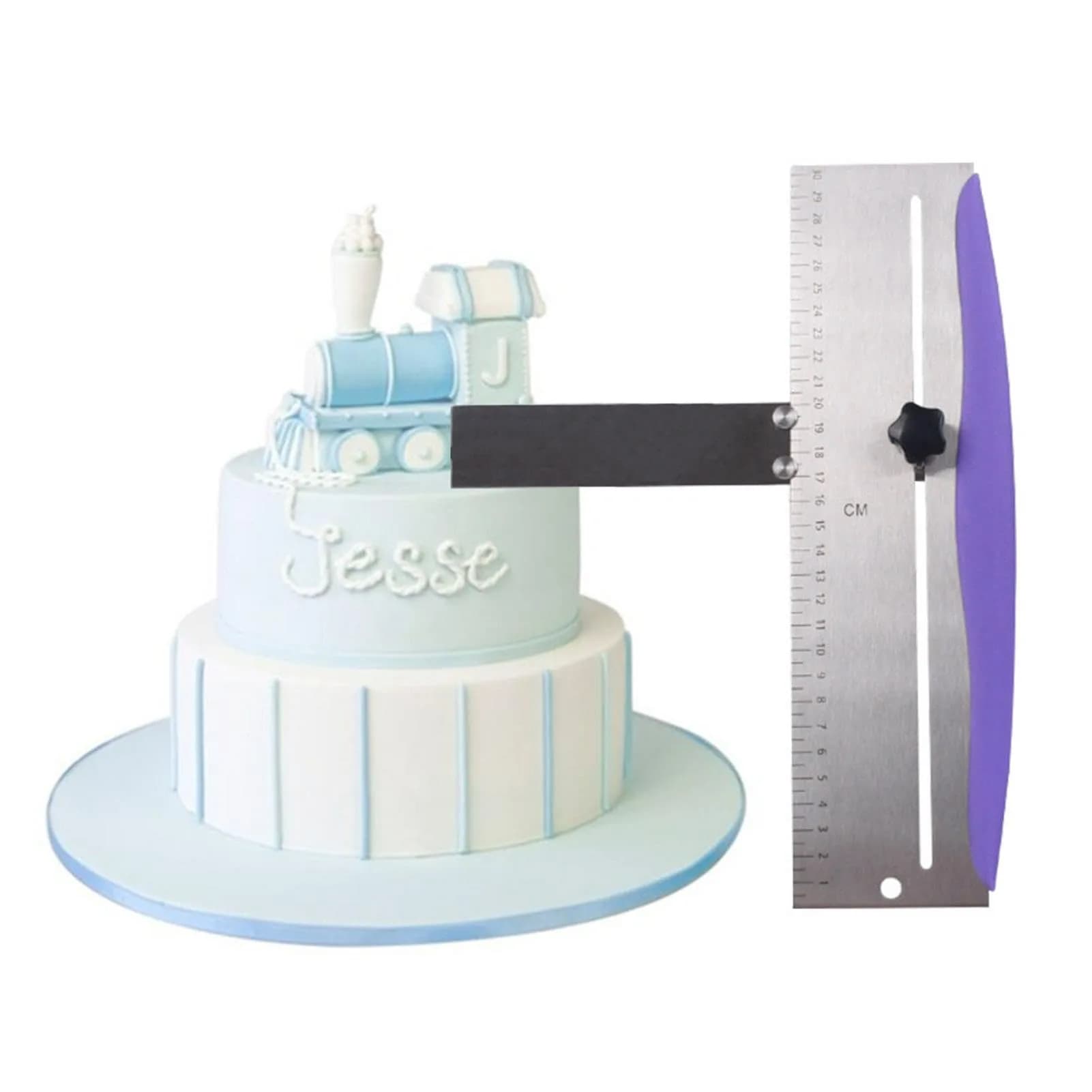 LVOERTUIG 12 Inch Adjustable Cake Scraper | Stainless Steel Cake Smoother with Scale, PP Handle — Purple,Silver