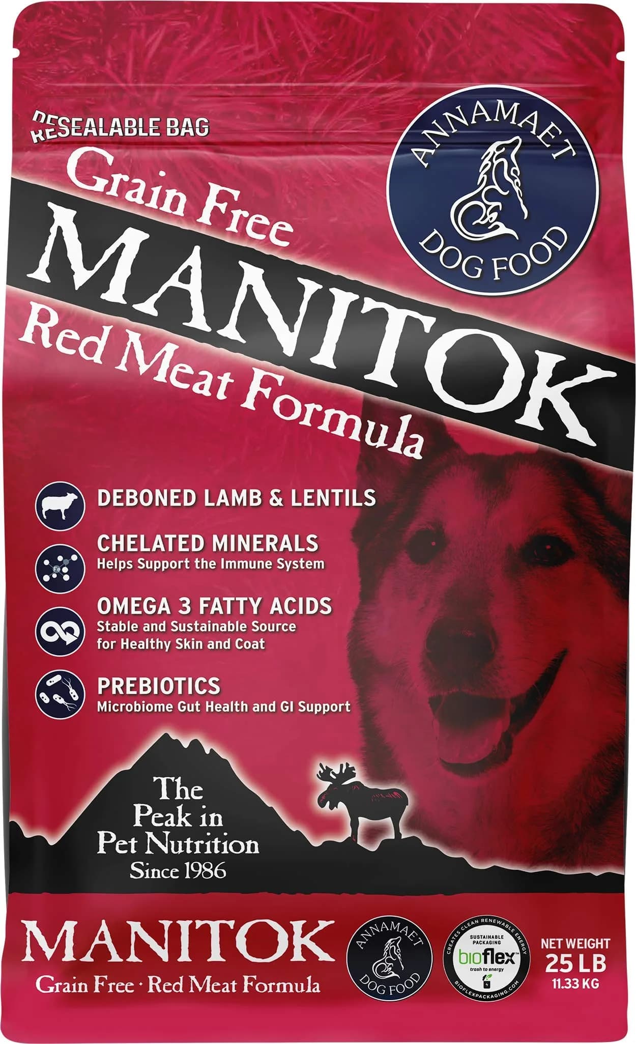 Annamaet Grain-Free Manitok Red Meat Formula Dry Dog Food, 25-lb Bag | Fresh Lamb, Grain-Free & Potato-Free