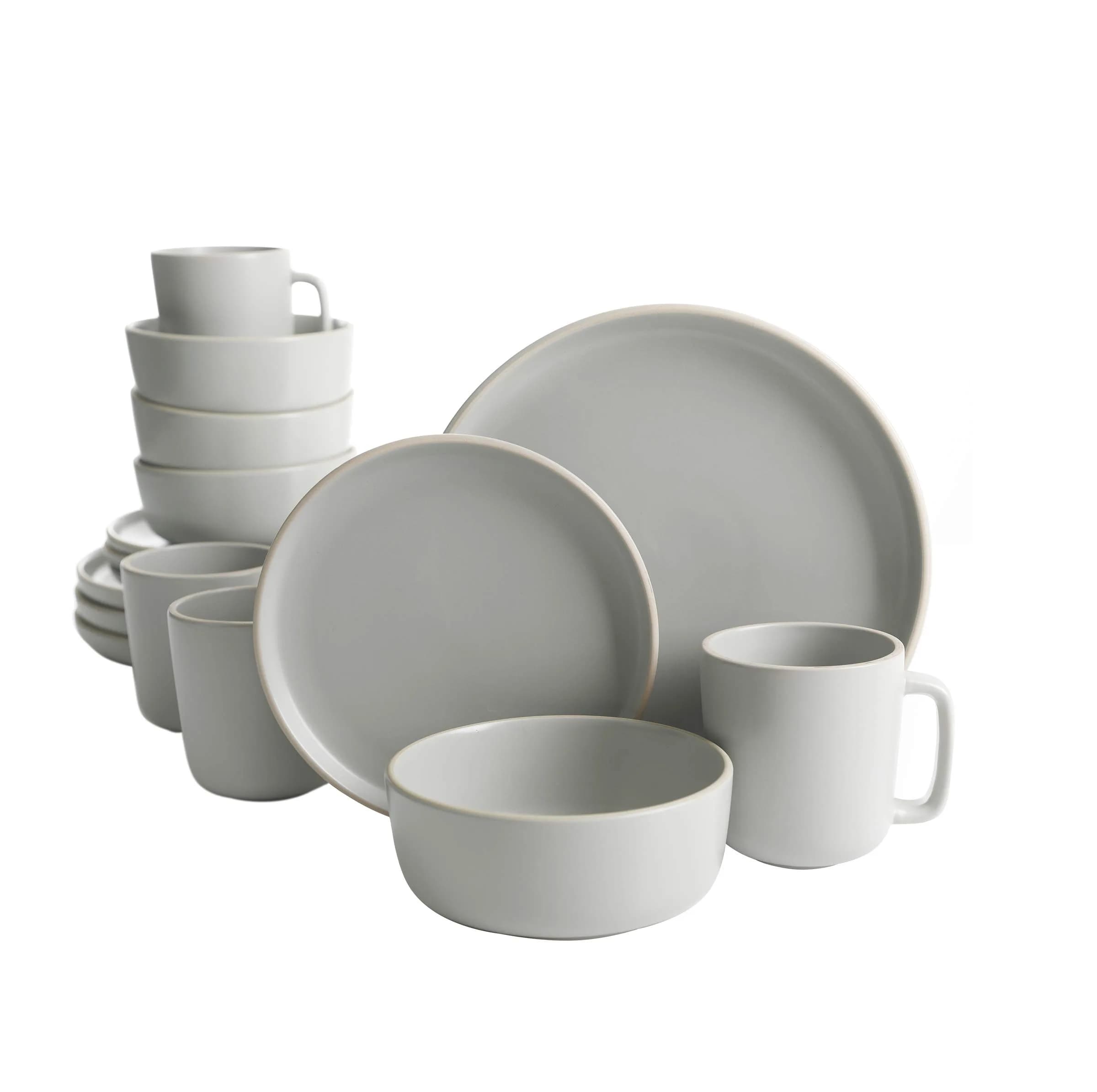 Gibson Home Zuma 16 Piece Dinnerware Set | Service for 4, Matte Stoneware, Light Grey