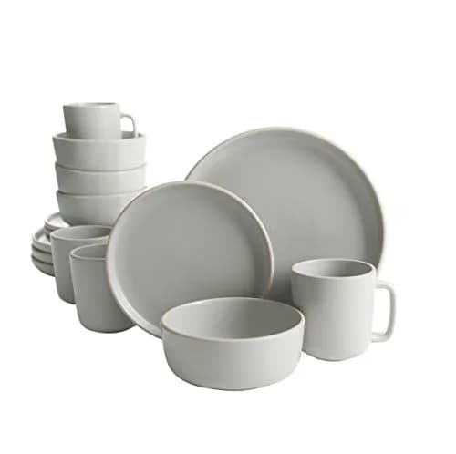 Gibson Home Zuma 16 Piece Dinnerware Set | Service for 4, Matte Stoneware, Light Grey thumbnail 1