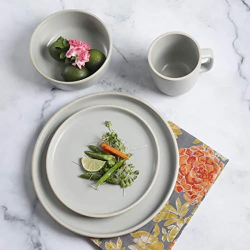 Gibson Home Zuma 16 Piece Dinnerware Set | Service for 4, Matte Stoneware, Light Grey thumbnail 5