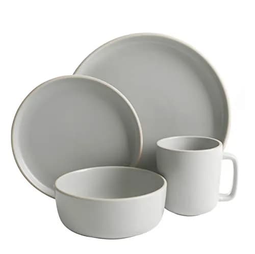 Gibson Home Zuma 16 Piece Dinnerware Set | Service for 4, Matte Stoneware, Light Grey thumbnail 2