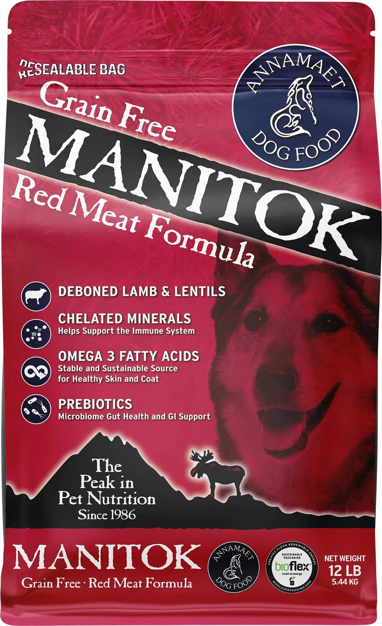 Annamaet Grain-Free Manitok Red Meat Formula Dry Dog Food, 12lb | Fresh Lamb, Potato-Free, Supports All Life Stages
