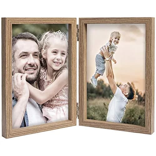 WUTL 4x6 Picture Frames Double Hinged MDF Wood Grain with Glass Front Stand Vertical on Tabletop thumbnail 1