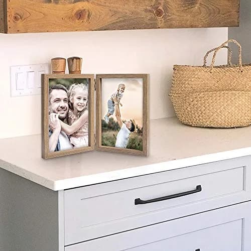WUTL 4x6 Picture Frames Double Hinged MDF Wood Grain with Glass Front Stand Vertical on Tabletop thumbnail 5