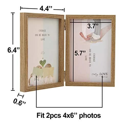 WUTL 4x6 Picture Frames Double Hinged MDF Wood Grain with Glass Front Stand Vertical on Tabletop thumbnail 2