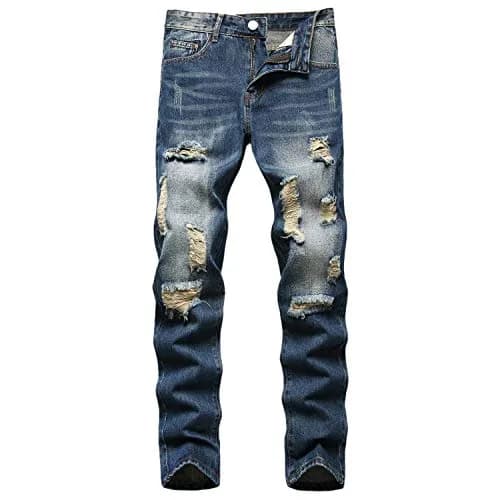 Liuhond Men's Ripped Distressed Straight Fit Washed Denim Jeans Pants 34 | Cool Moto Style thumbnail 1