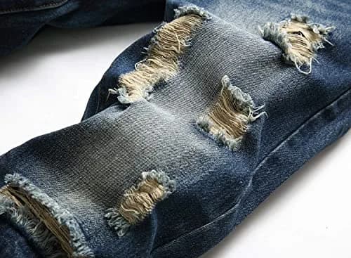 Liuhond Men's Ripped Distressed Straight Fit Washed Denim Jeans Pants 34 | Cool Moto Style thumbnail 7