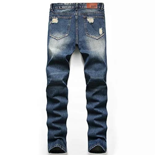 Liuhond Men's Ripped Distressed Straight Fit Washed Denim Jeans Pants 34 | Cool Moto Style thumbnail 3