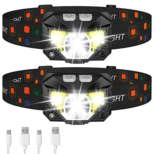 LHKNL Headlamp Flashlight 2-Pack | 1000 Lumens, Waterproof, Rechargeable, Adjustable, 60° Rotation — Black