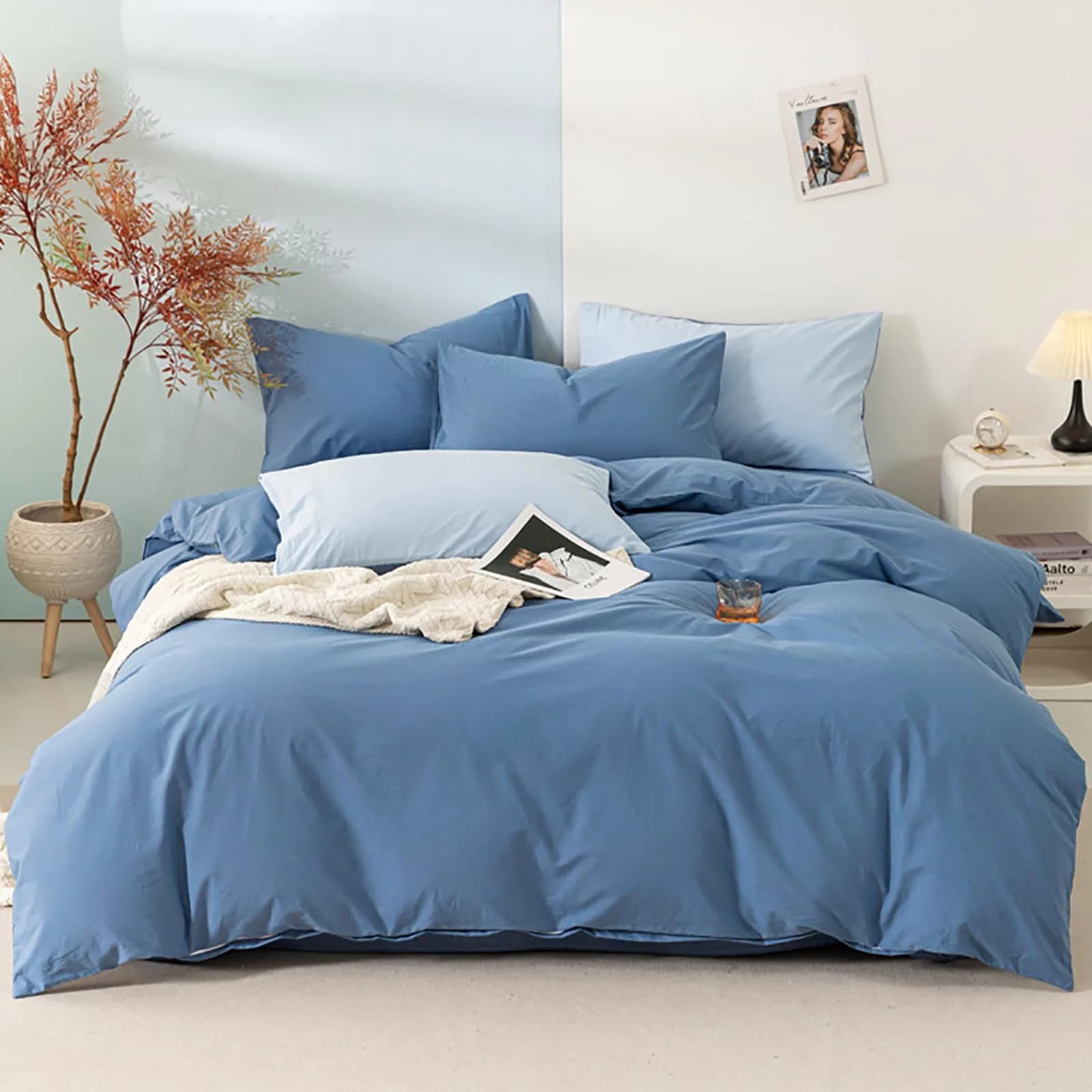 Luxlovery Sage Green Velvet Comforter Queen Set | Light Green Plush Bedding with Sherpa & Flannel (90x90 in) — 1-blue