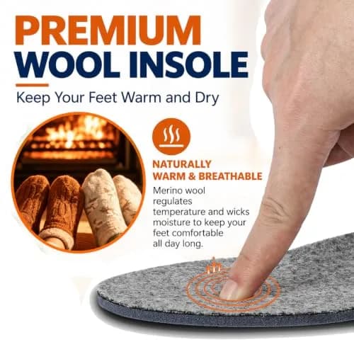 TIESTRA Merino Wool Insoles for Women Fur Comfort Warm Shoes Inserts Grey Eu38/Us7 | Natural Warmth & Breathability thumbnail 4