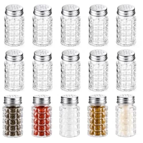 Jucoan Salt and Pepper Shakers Set, 16 Pack, Retro Glass with Metal Lids | Classic Kitchen Essential thumbnail 1