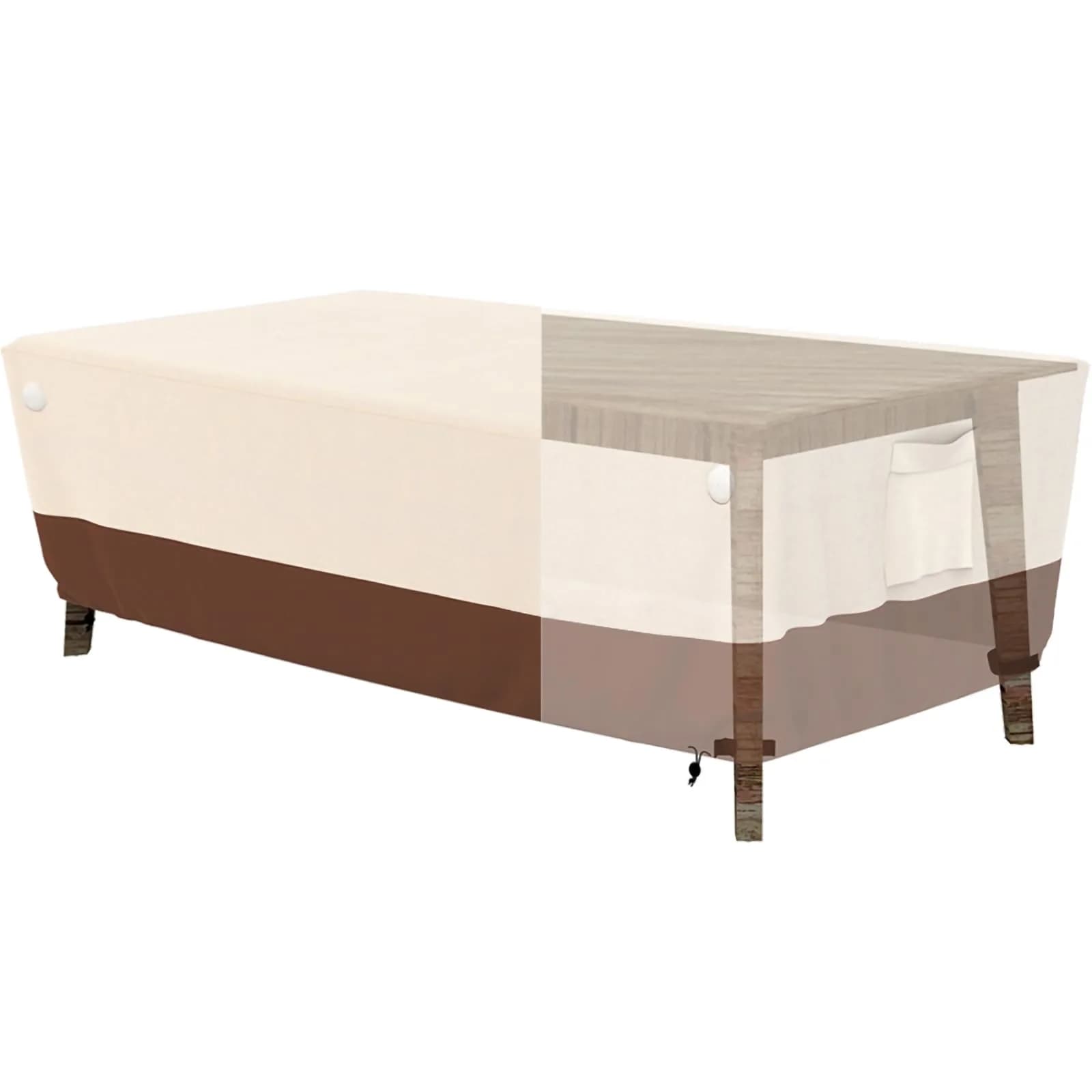 Tuyeho Heavy Duty 900D Outdoor Patio Furniture Table Cover Waterproof Beige 188cm x 122cm x 71cm (74"L x 48"W x 28"H) | Protects Furniture Year-Round - main product image